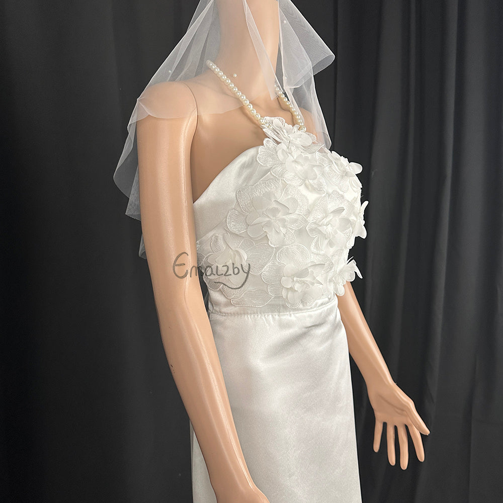 floral pearl straps bridal wedding dress topper, sheer tulle bridal dress cover up BYRDWP53