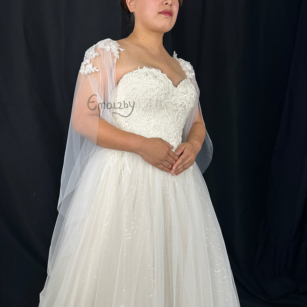 EMALZBY long tulle boho flower bell sleeves for wedding dress,removable bridal long sleeves