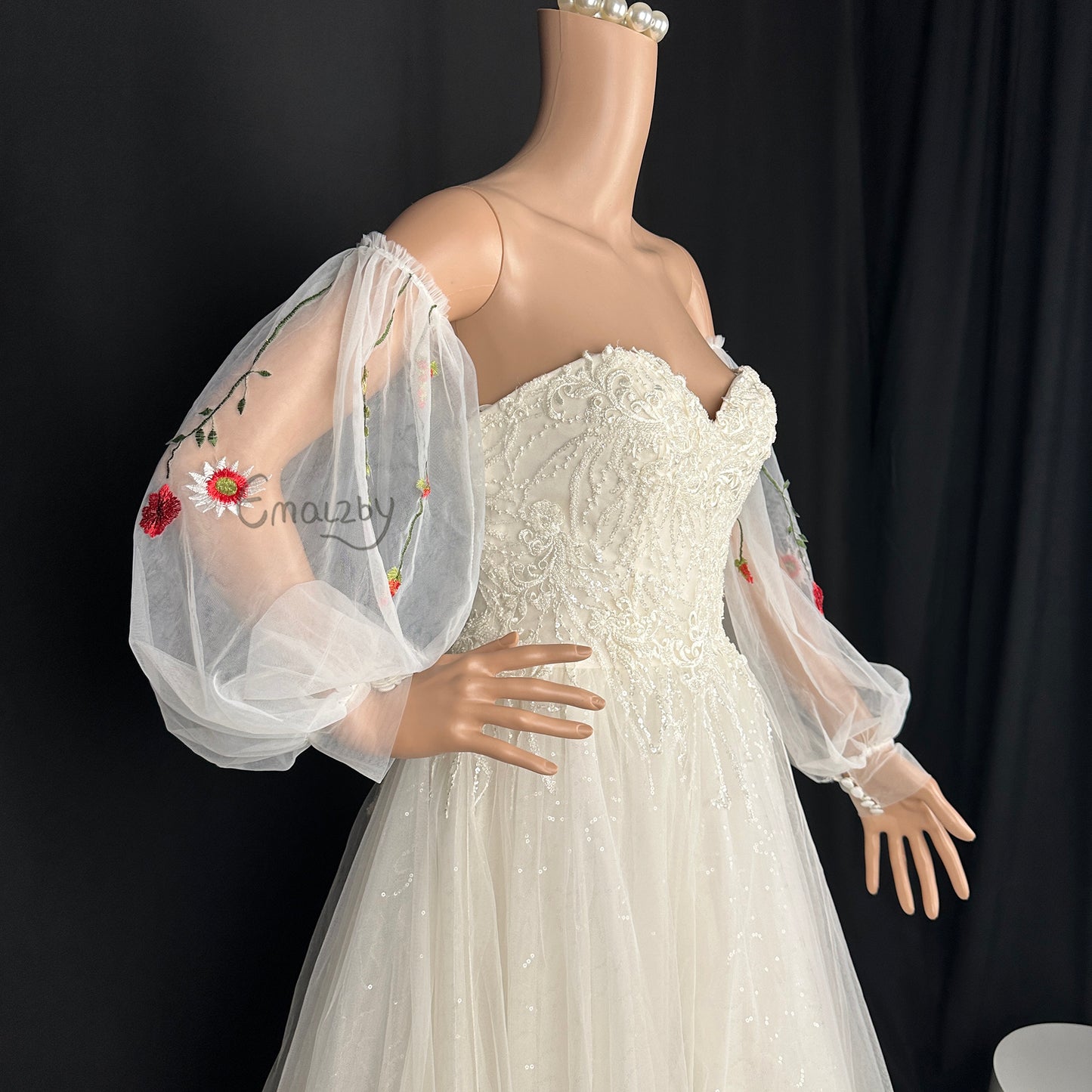 princess flower wedding day gift,detachable sheer tulle wedding bridal sleeve