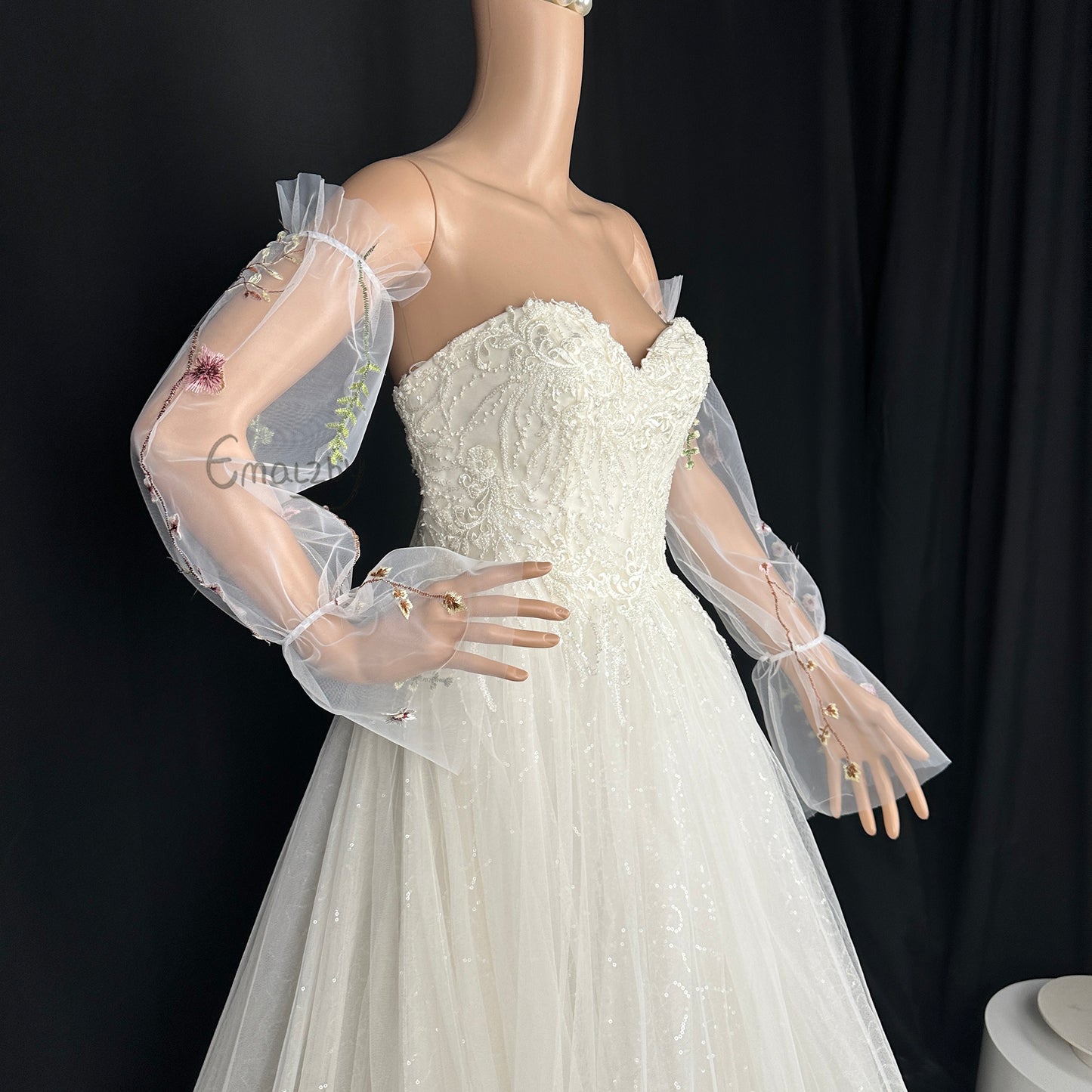 EMALZBY princess weddingday,detachable flower wedding bridal sleeve,sleeves for wedding