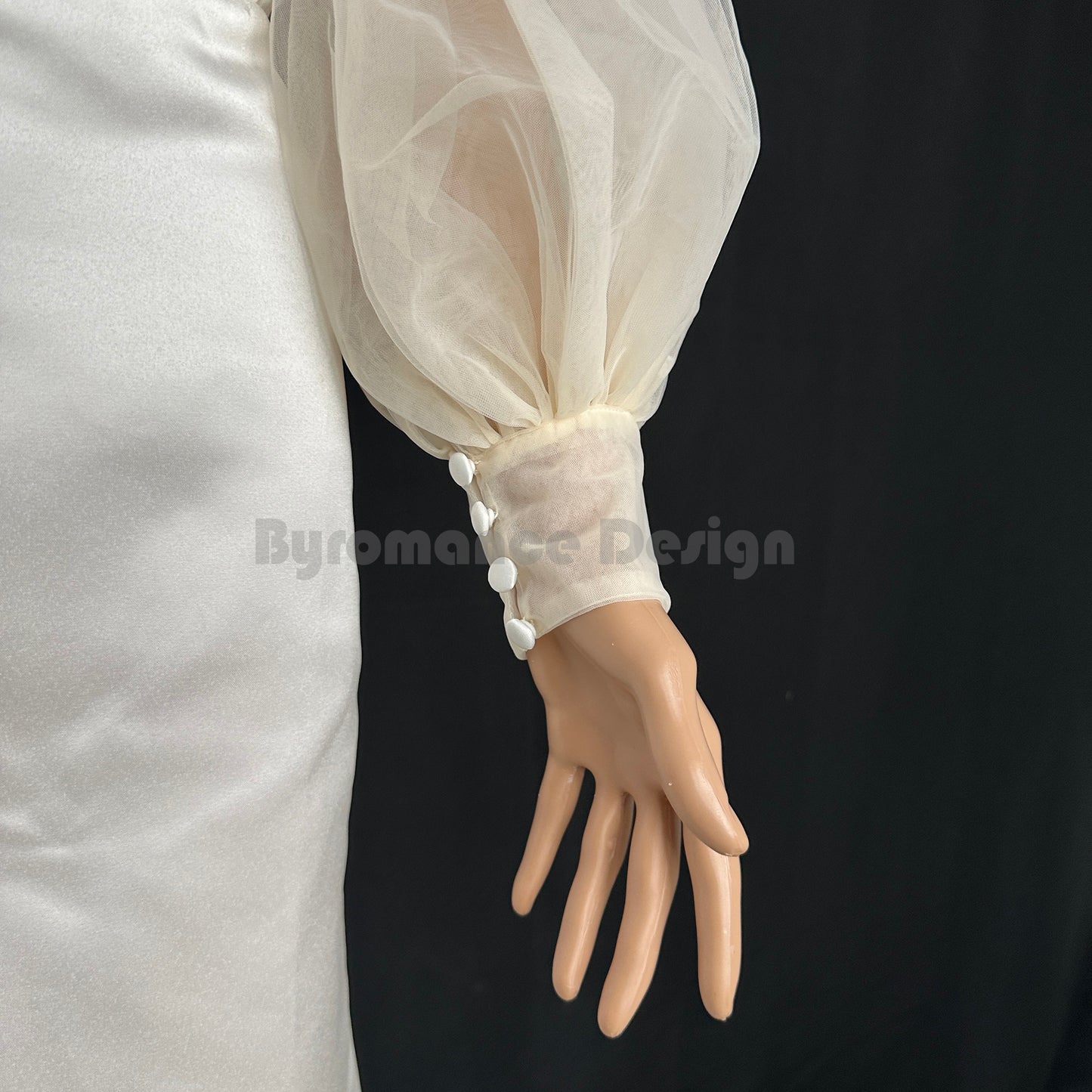 almond color tulle detach wedding sleeve, button up bridal sleeve