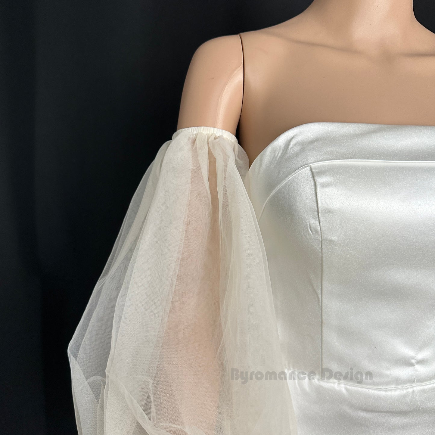 almond color tulle detach wedding sleeve, button up bridal sleeve