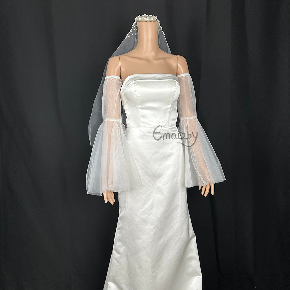 Long tulle wedding sleeves, flutter wedding Sleeves, Handmade Bridal sleeves, detachable sleeves