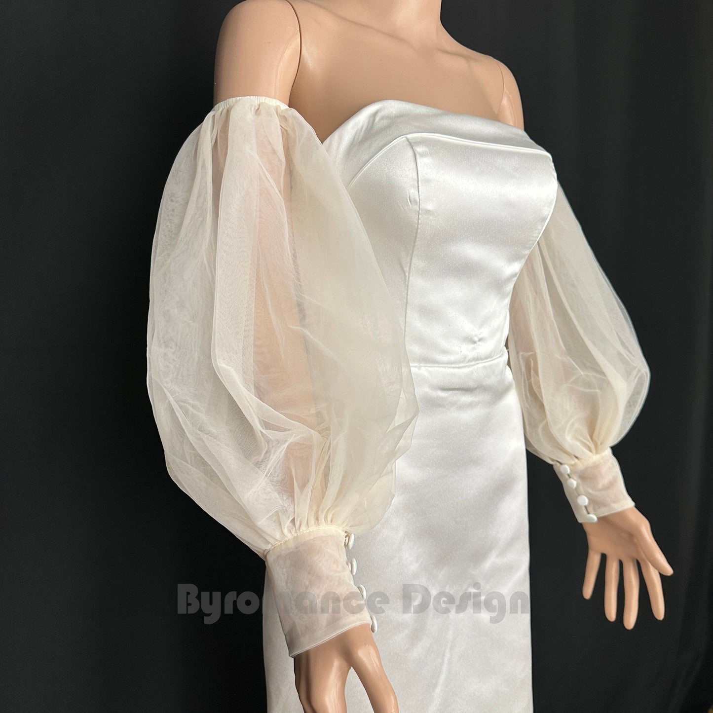 almond color tulle detach wedding sleeve, button up bridal sleeve