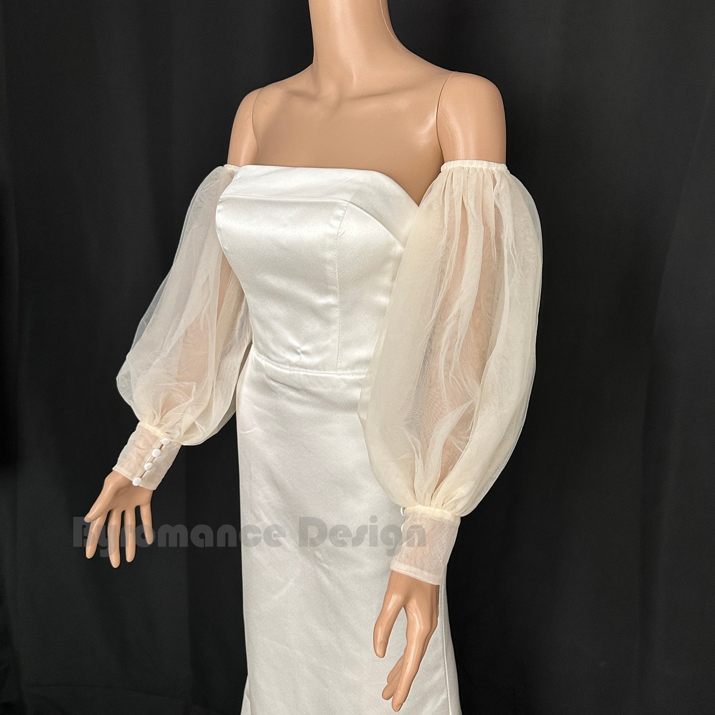almond color tulle detach wedding sleeve, button up bridal sleeve