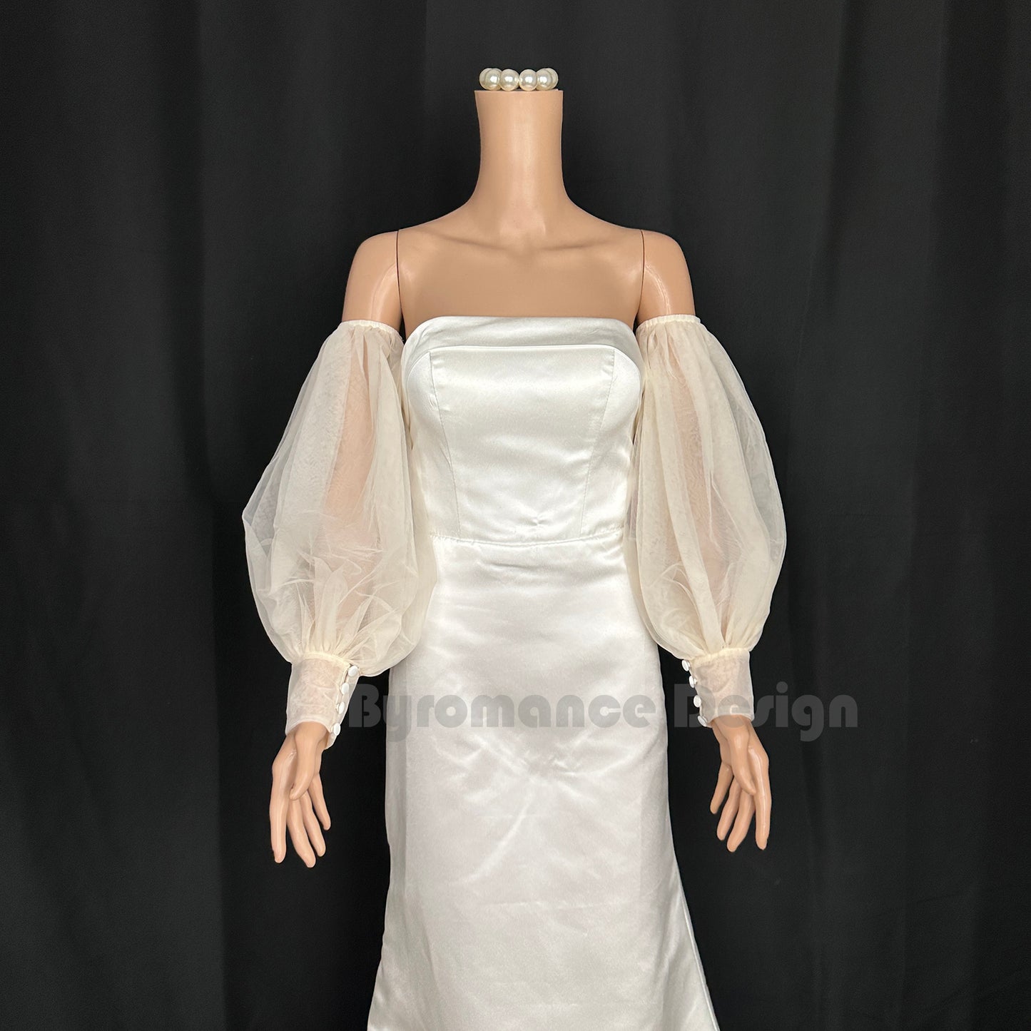 almond color tulle detach wedding sleeve, button up bridal sleeve