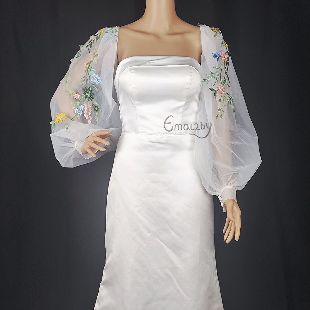 EMALZBY flower sleeve design,wildflower long puff detachable sleeves for wedding dress, off white tulle sleeves BYRDSL107