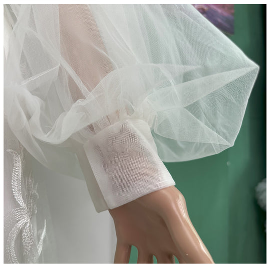 long sheer tulle detach sleeve for wedding dress