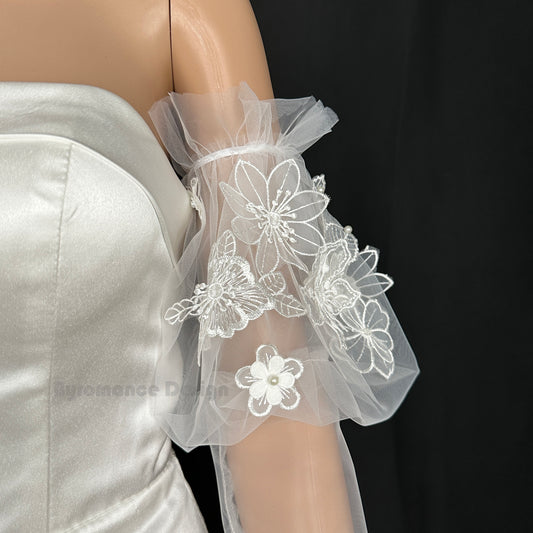 1566 dream girl Sheer tulle dream series flower detach wedding sleeve, bridal sleeve BYRDSL53