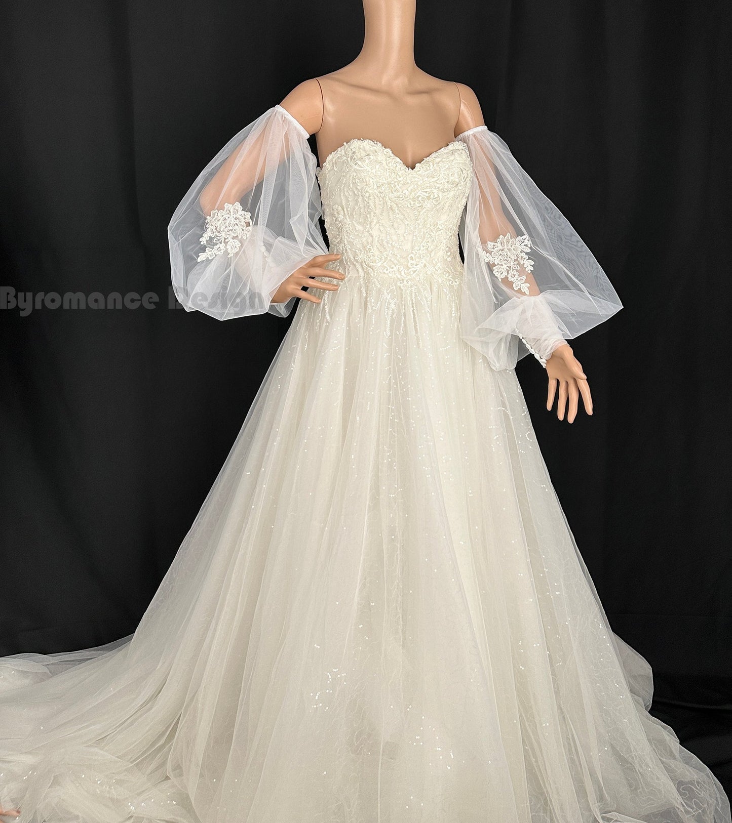 EMALZBY BOHO sheer tulle LONG detach wedding sleeve for bridal,tulle sleeves BYRD35