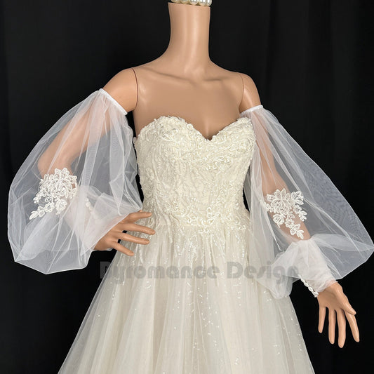 EMALZBY BOHO sheer tulle LONG detach wedding sleeve for bridal,tulle sleeves BYRD35