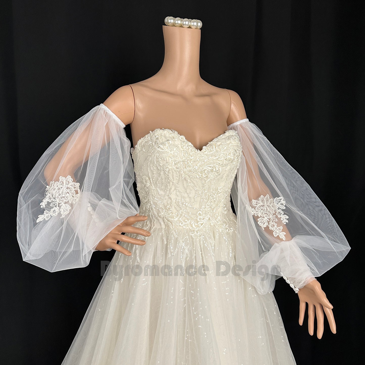 Handmade Customized boho Bridal Sleeves Sewing in with lace Flower Decoration