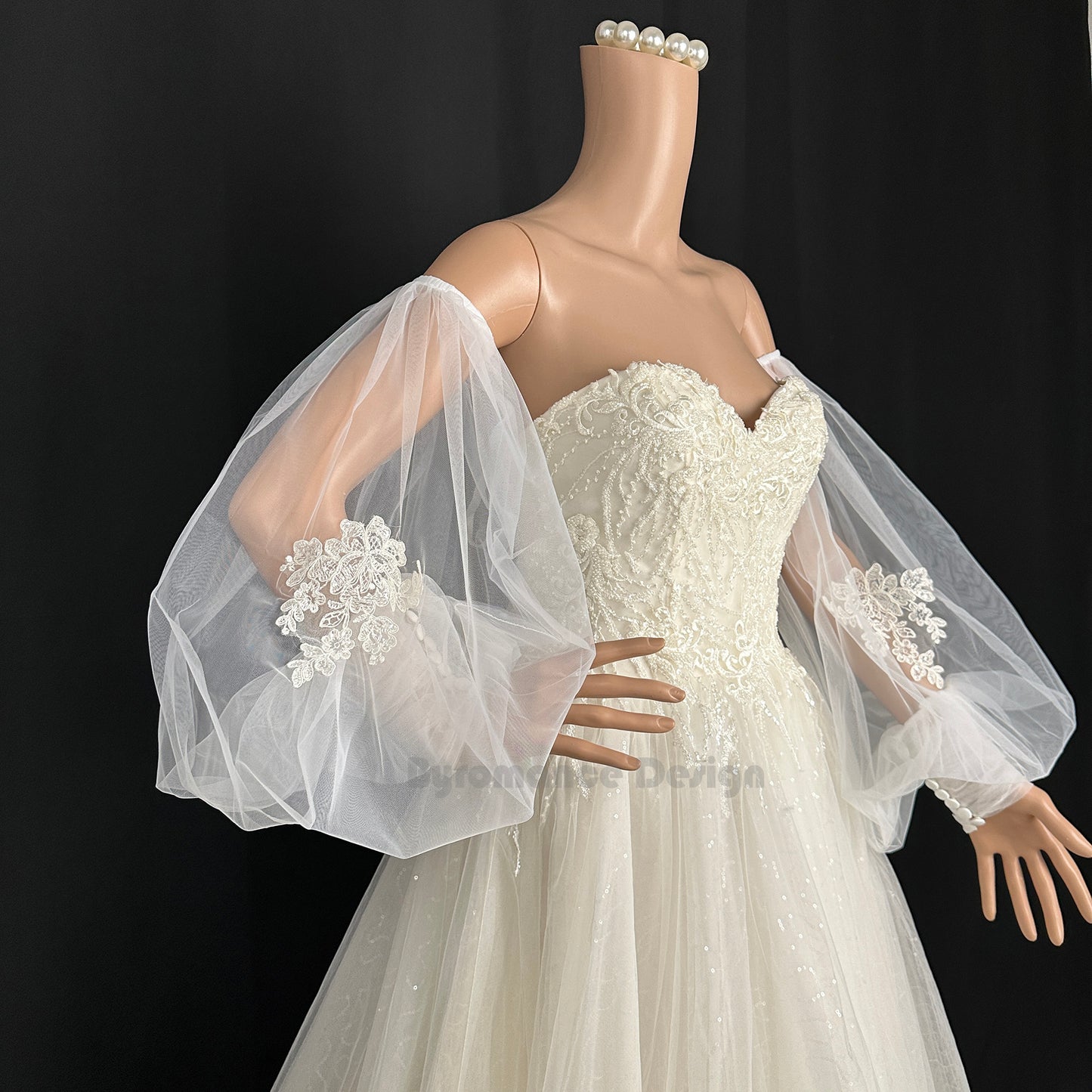 Handmade Customized boho Bridal Sleeves Sewing in with lace Flower Decoration