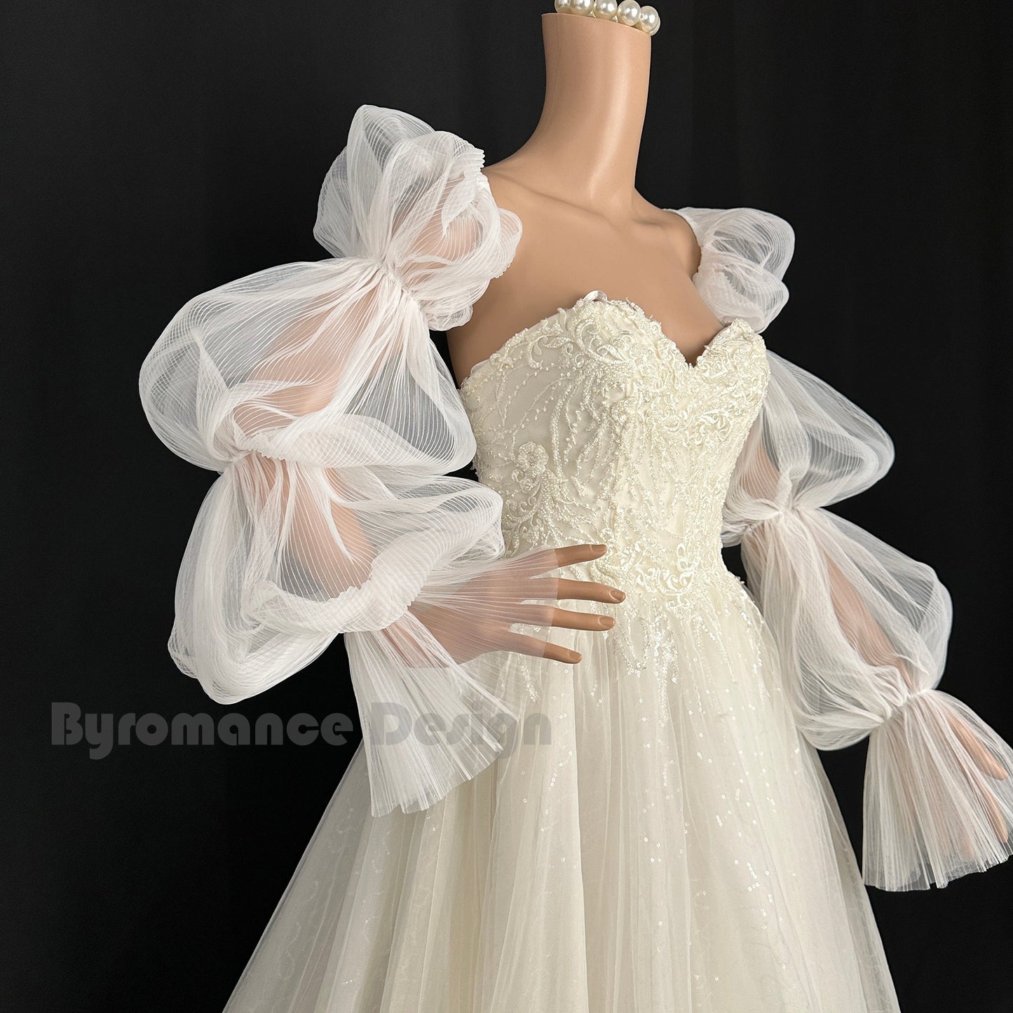 Puff Wedding Sleeves, Long Tulle Fingerless Wedding Gloves,Bridal Gloves, Custom sleeves