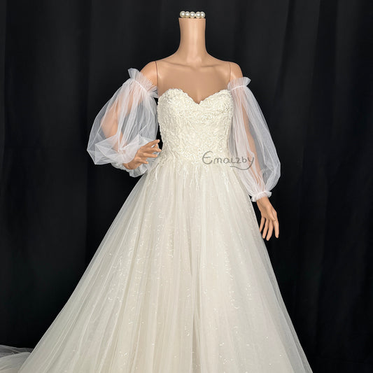 EMALZBY  classic double ring sheer tulle detachwedding sleeve