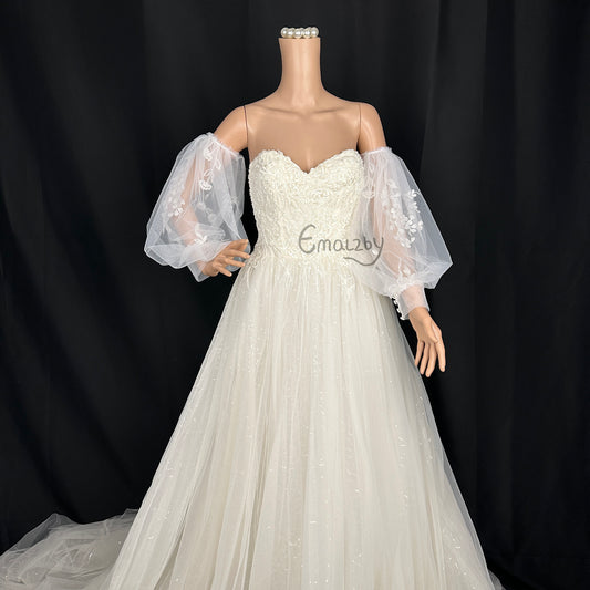 EMALZBY customized dream series  sheer tulle detach wedding dress sleeve