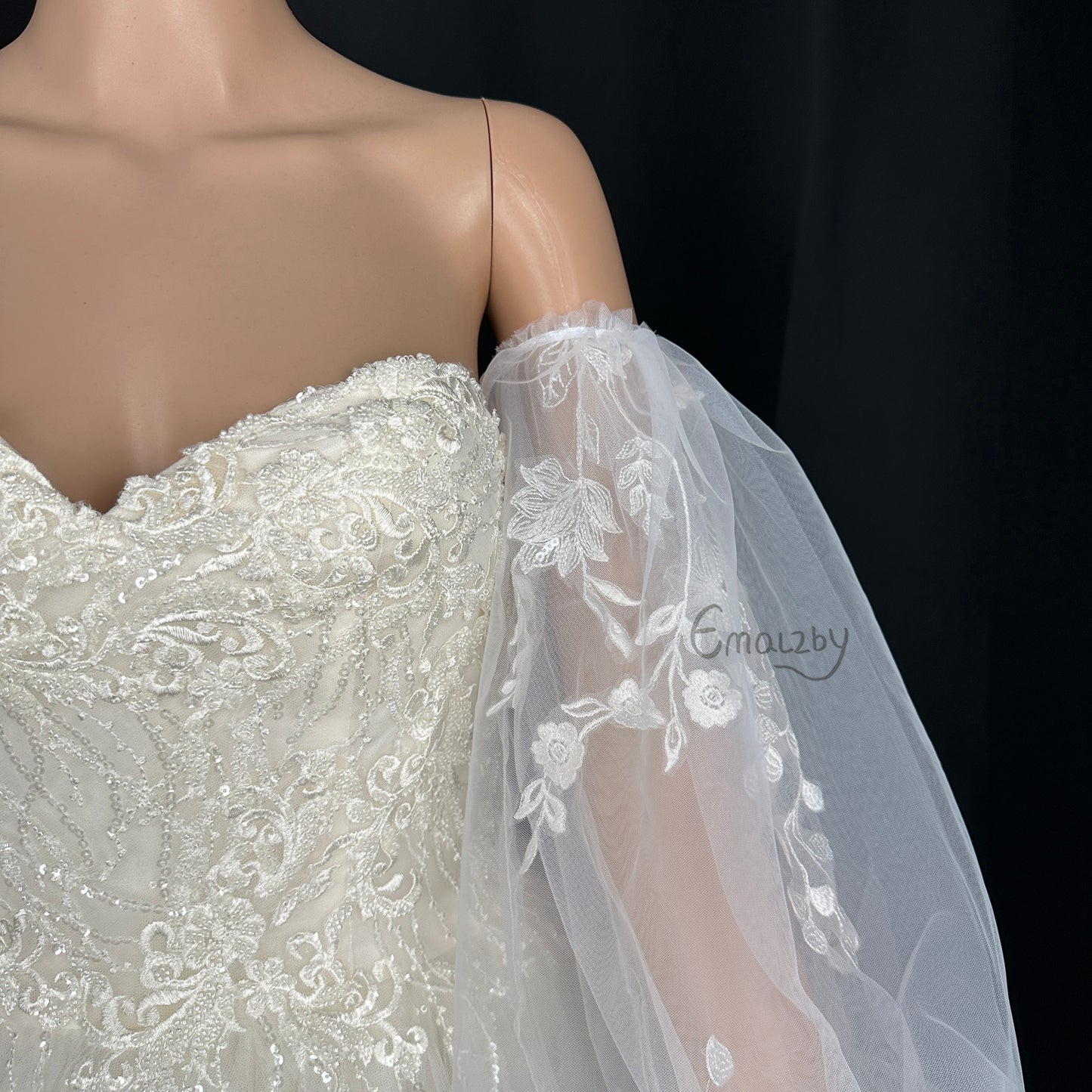 EMALZBY customized dream series  sheer tulle detach wedding dress sleeve