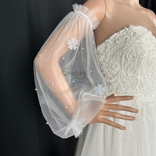 EMALZBY customized spring series flower pearl removable wedding sleeves,detach sleeves for wedding dress pea BYRD01