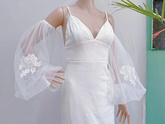 Handmade Customized boho Bridal Sleeves Sewing in with lace Flower Decoration