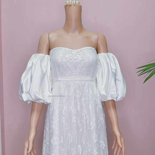 EMZLABY Customized satin puff  pure shoulder off ,arm off bridal wedding lantern sleeves BYRD13