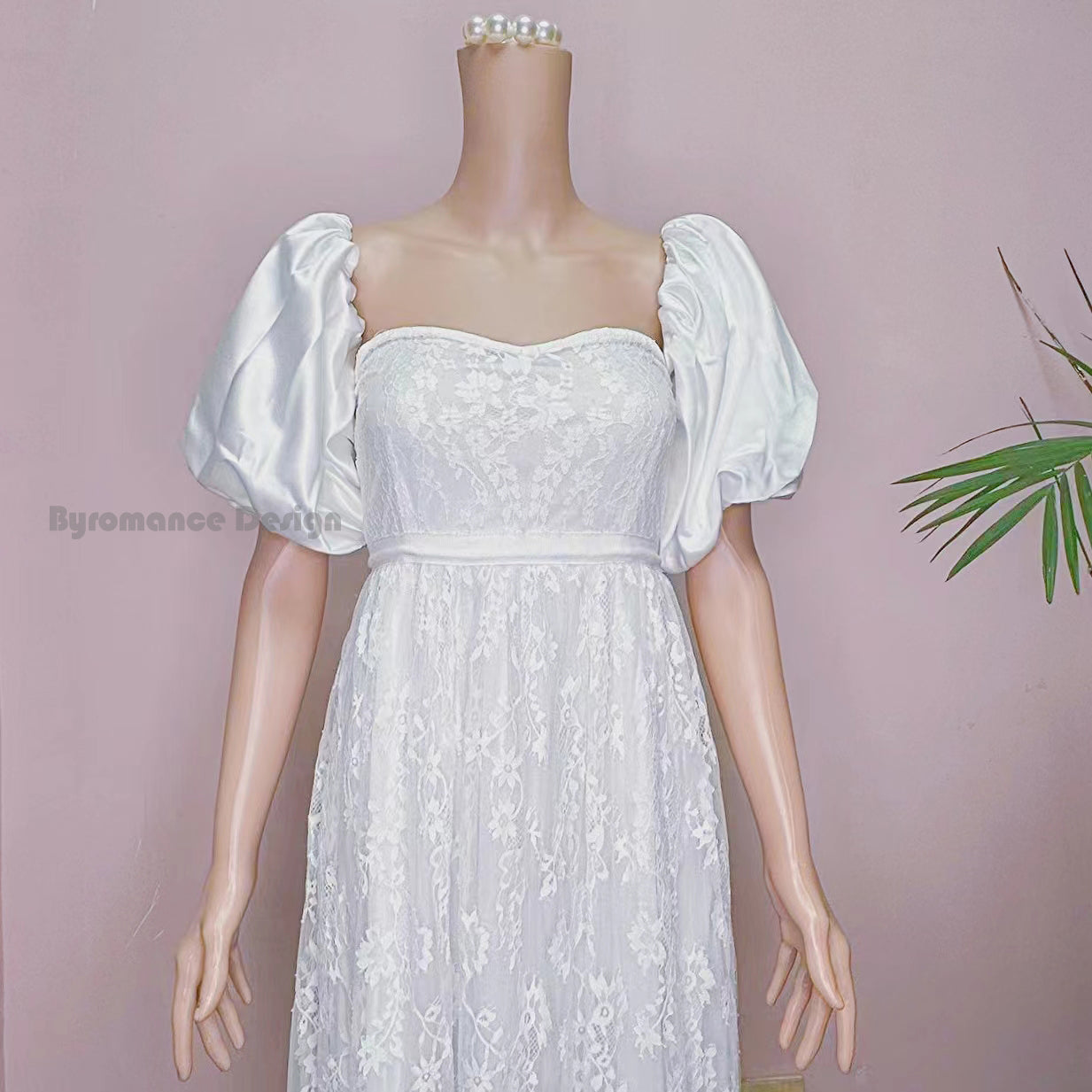 EMZLABY Customized satin puff  pure shoulder off ,arm off bridal wedding lantern sleeves BYRD13