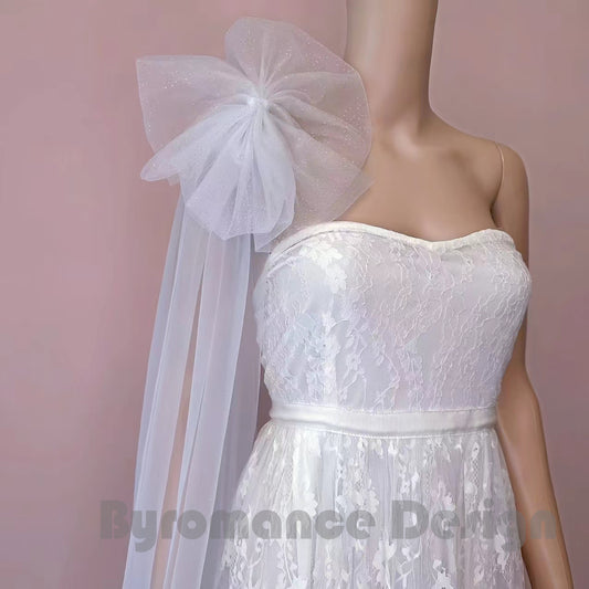 glitter tulle flower long off shoulder removable bridal wedding sleeves