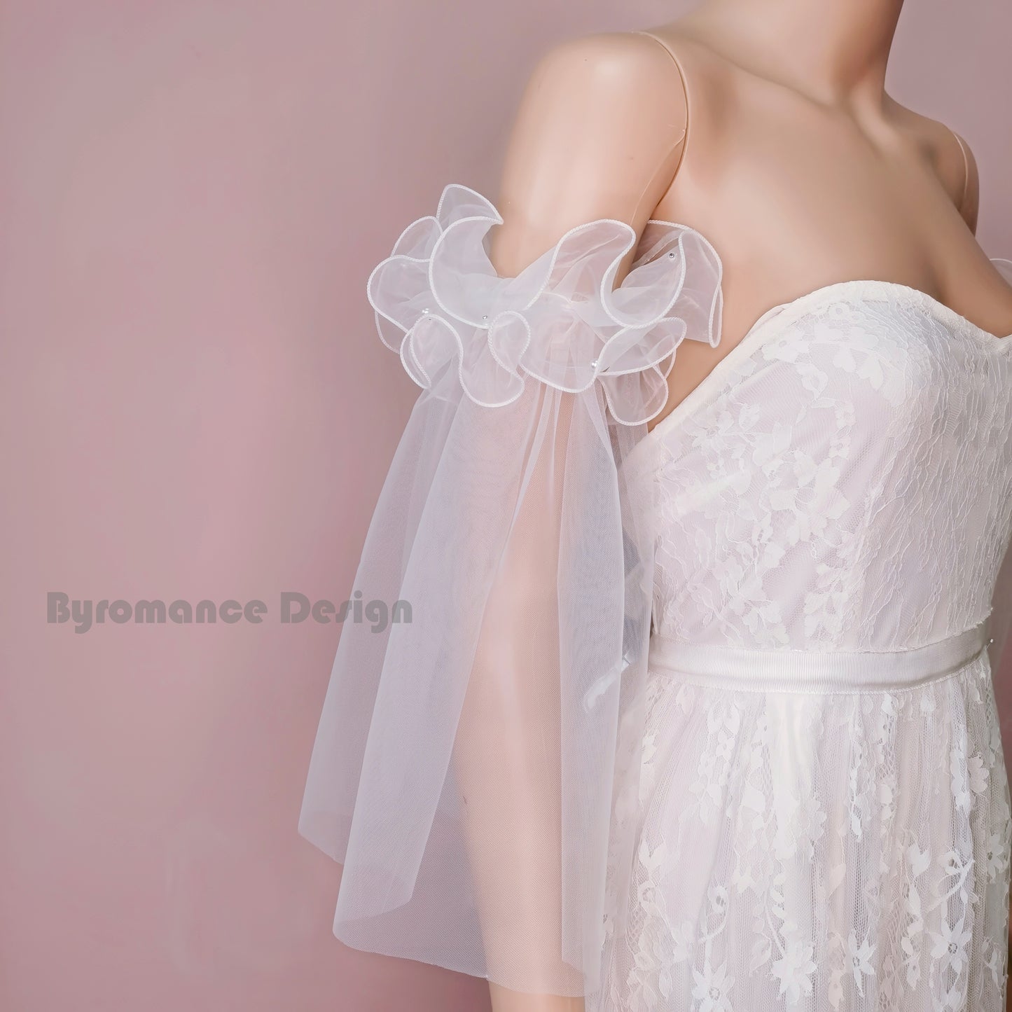 pure tulle and glitter tulle match wedding sleeve with lace edge
