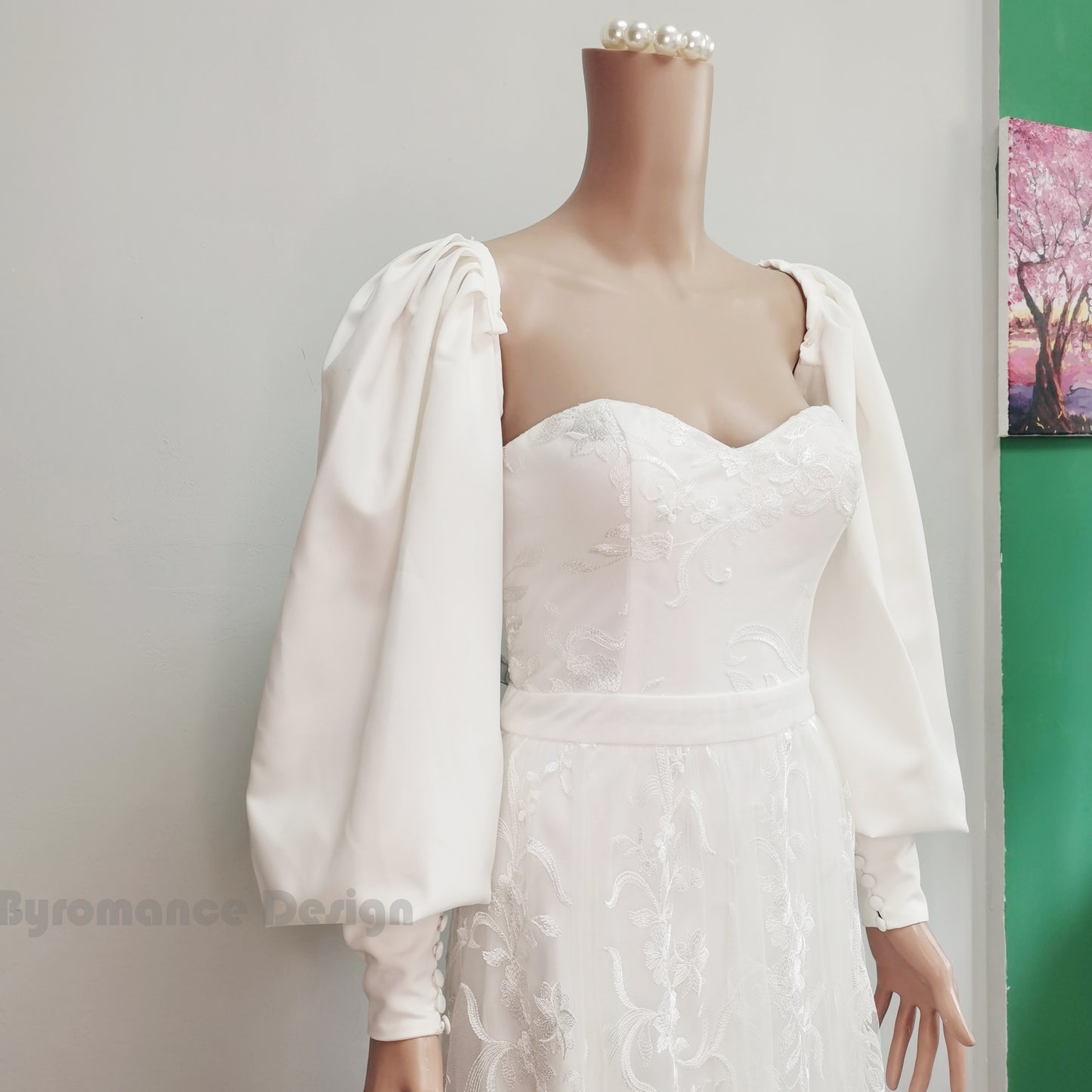 Long off shoulder chiffon wedding dress sleeve