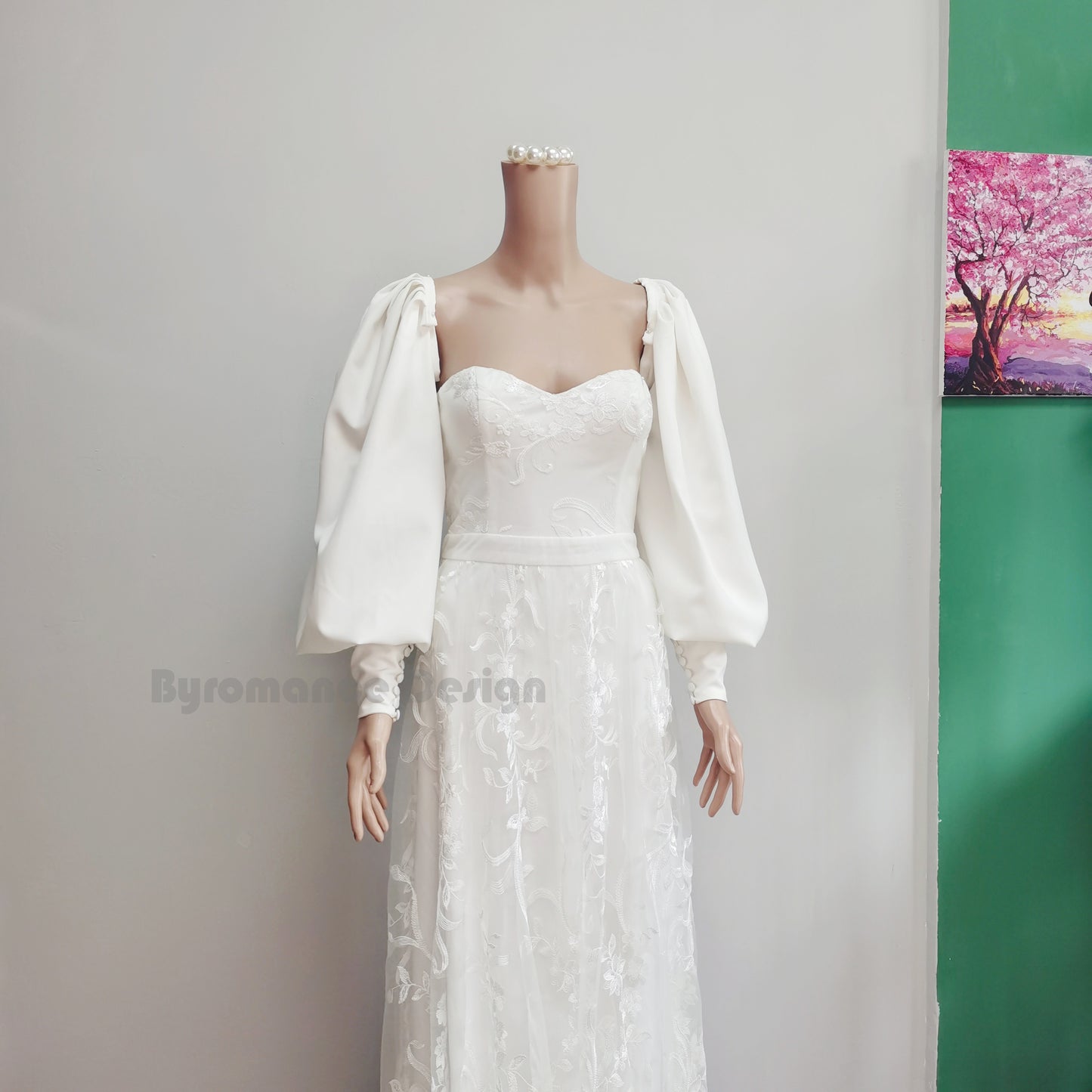 Long off shoulder chiffon wedding dress sleeve