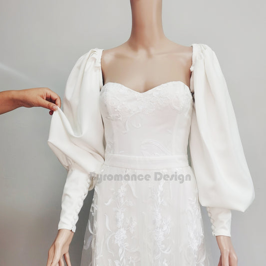 Long off shoulder chiffon wedding dress sleeve