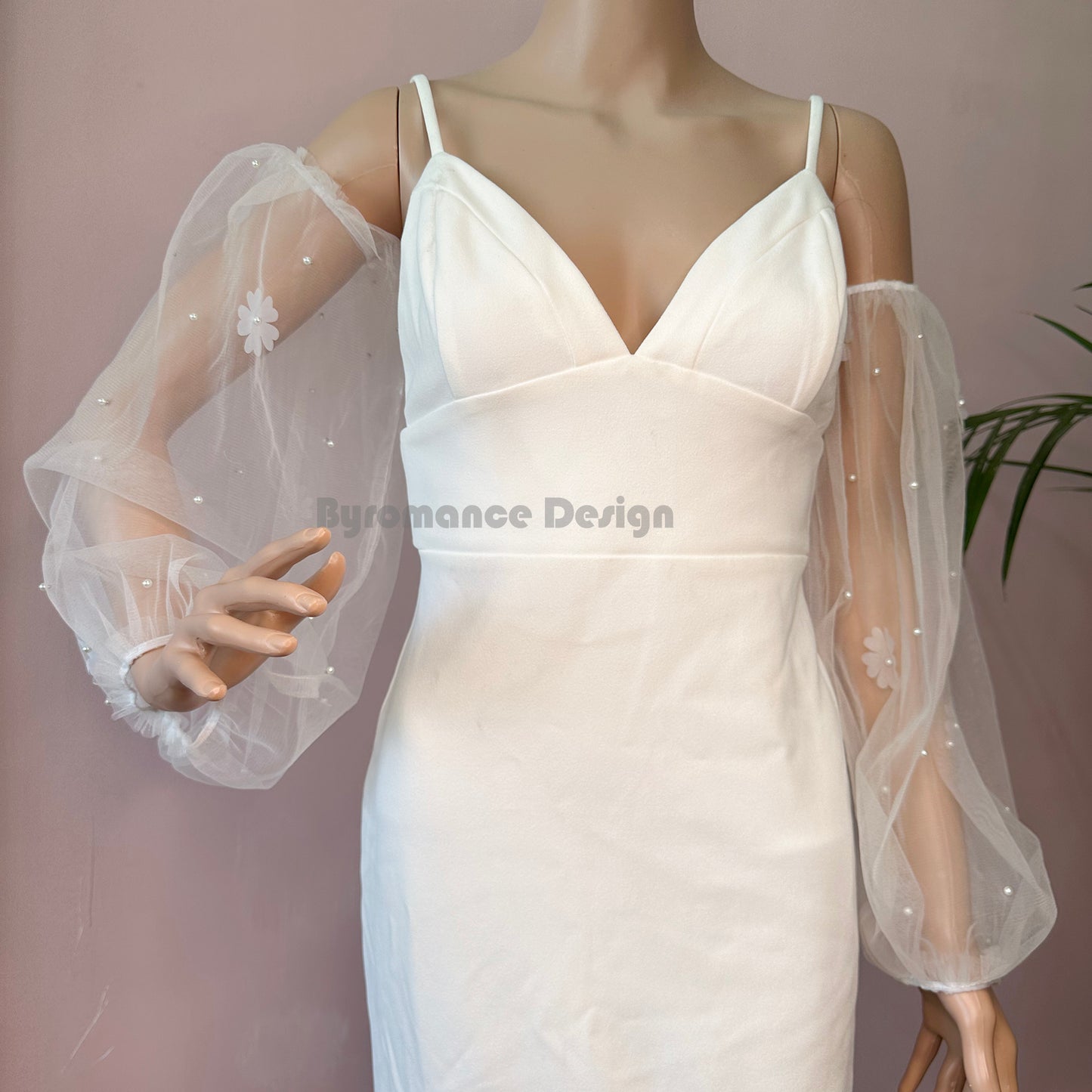 EMALZBY customized spring series flower pearl removable wedding sleeves,detach sleeves for wedding dress pea BYRD01