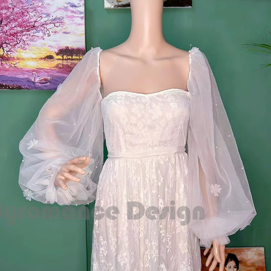 EMALZBY Customized Long wedding romovable pear flower sleevesBYRD05