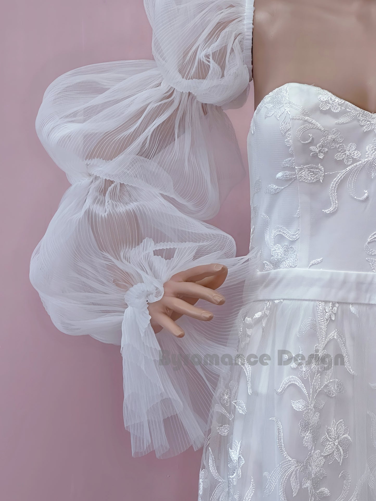 Long puffy four Ring off shoulder detachable wedding sleeves