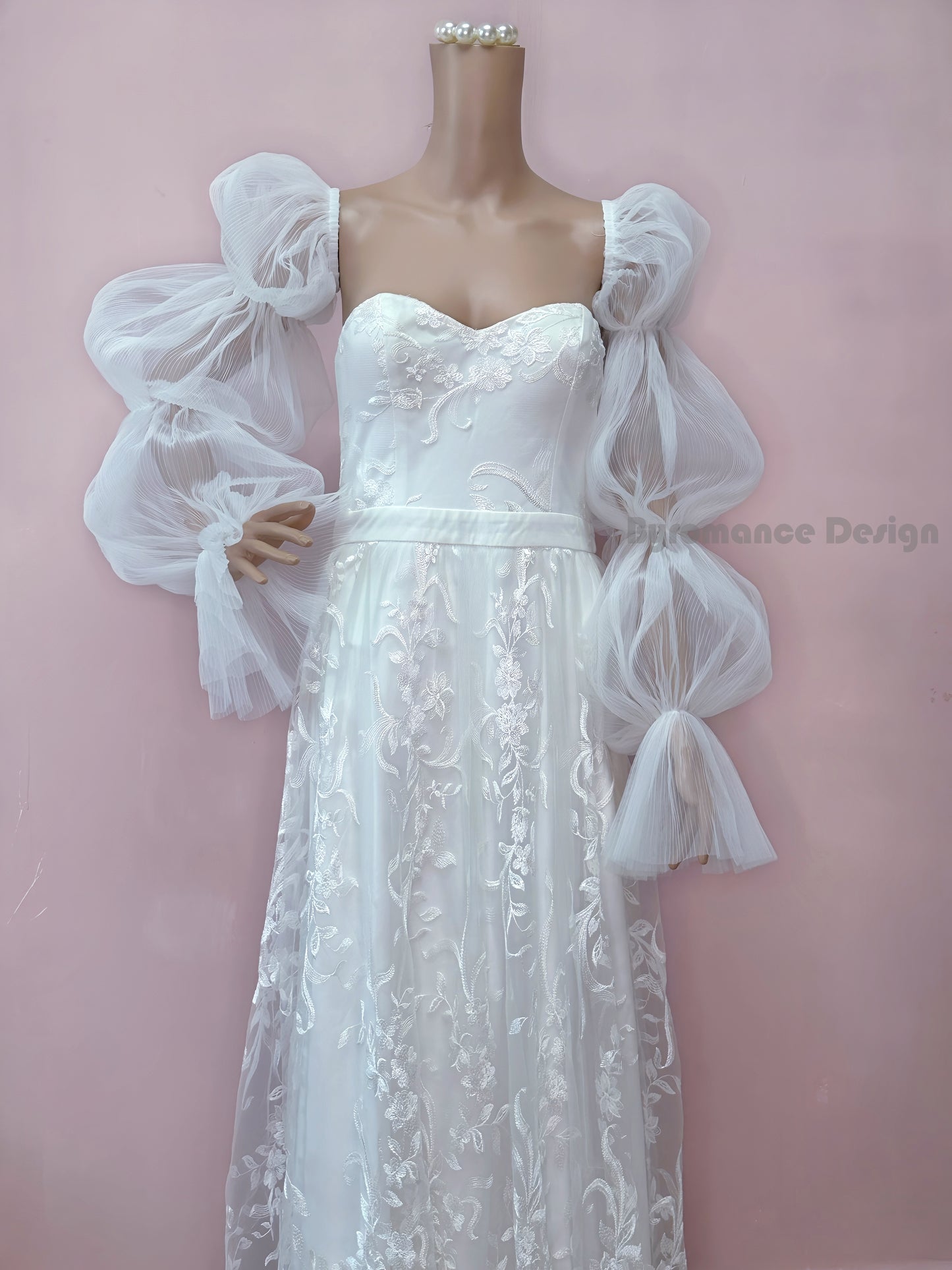 Long puffy four Ring off shoulder detachable wedding sleeves
