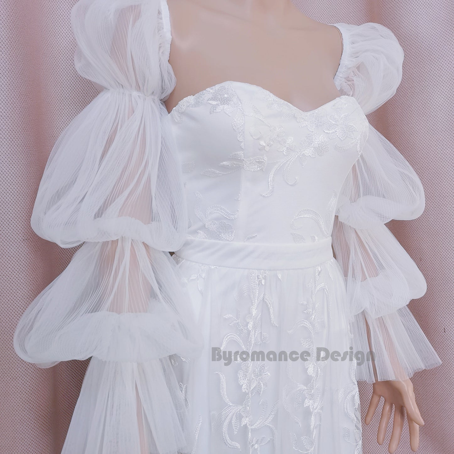 Long puffy four Ring off shoulder detachable wedding sleeves
