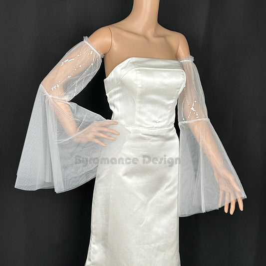Sheer tulle detach wedding sleeve,  spark glitter  bridal sleeve