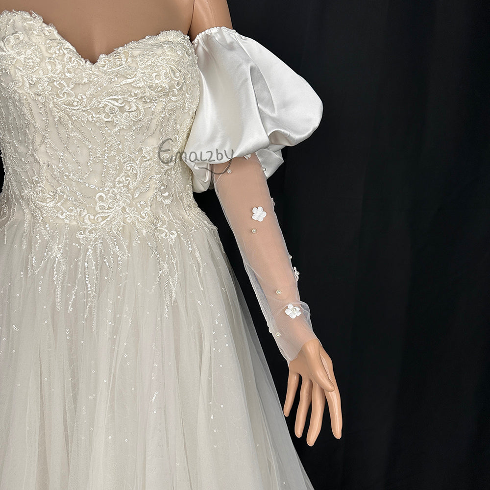 Ivory Satin Long Sleeves/Decorative Sleeves/Detachable Sleeves/Bridal Wedding Dress Accessories