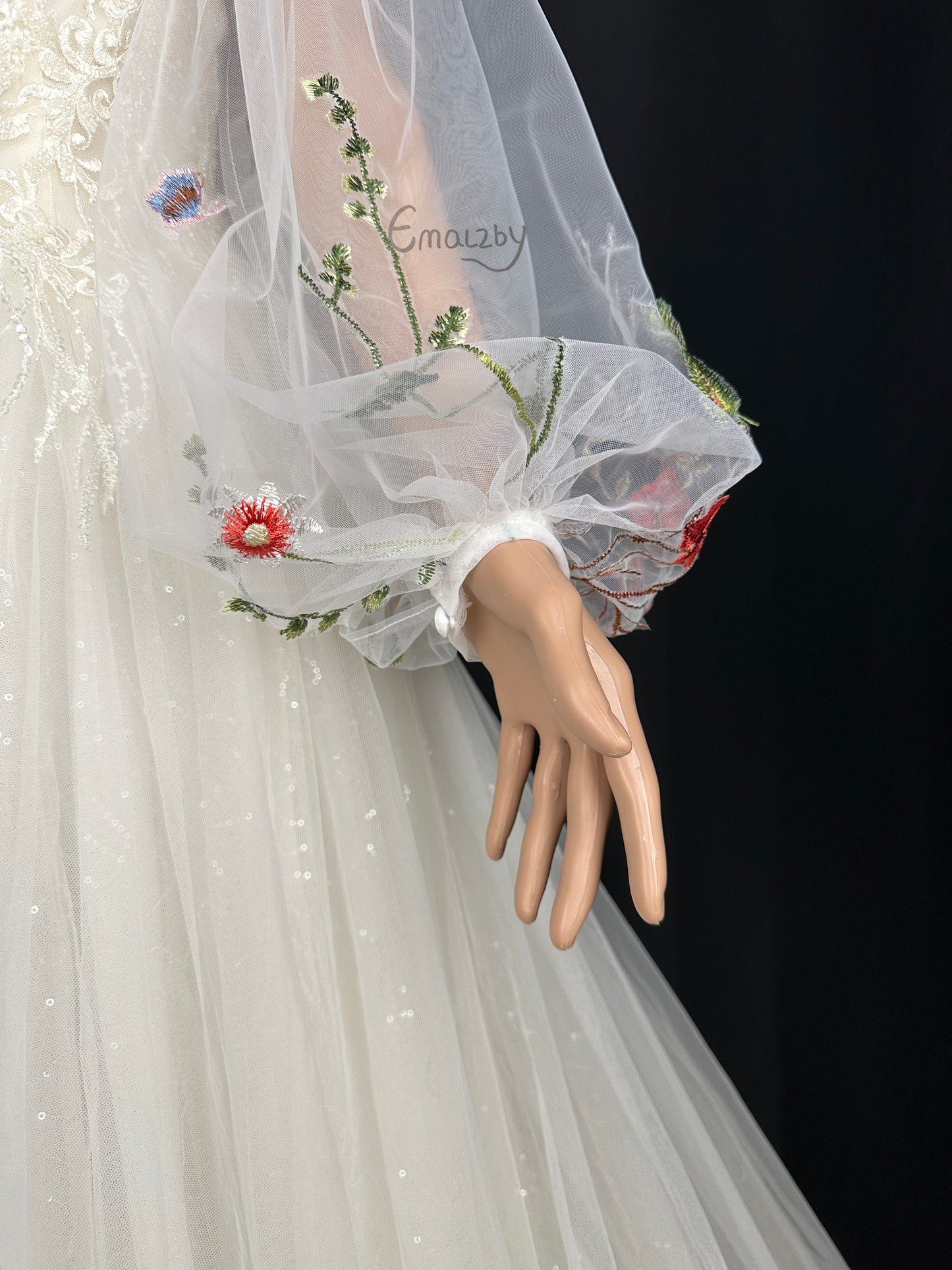 EMALZBY flower sleeve design ,flower wedding bridal sleeve,detach bridal sleeve, detachable sleeve for wedding dress