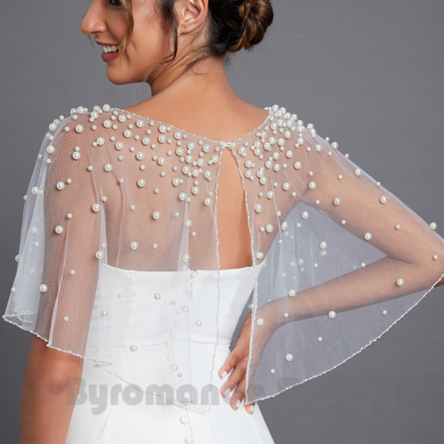 EMALZBY Customized Bridal pearl gown bolero,Pearl wedding gown,bridal top