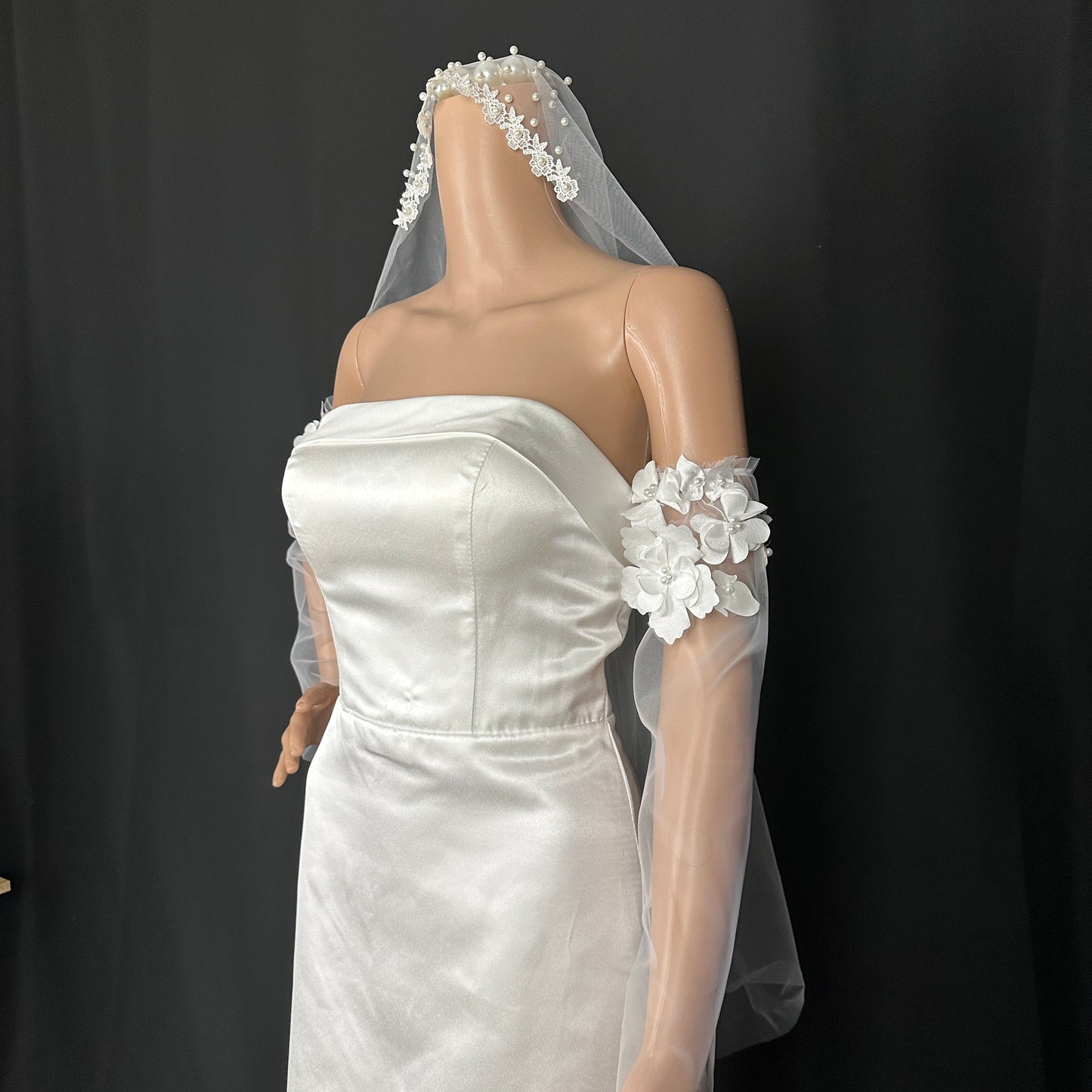 Long 3D Lace wedding dress gloves ,fingerless wedding sleeve