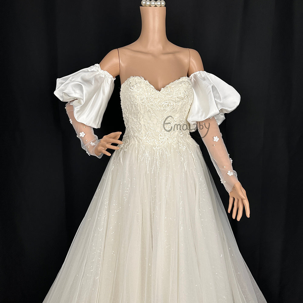 Ivory Satin Long Sleeves/Decorative Sleeves/Detachable Sleeves/Bridal Wedding Dress Accessories