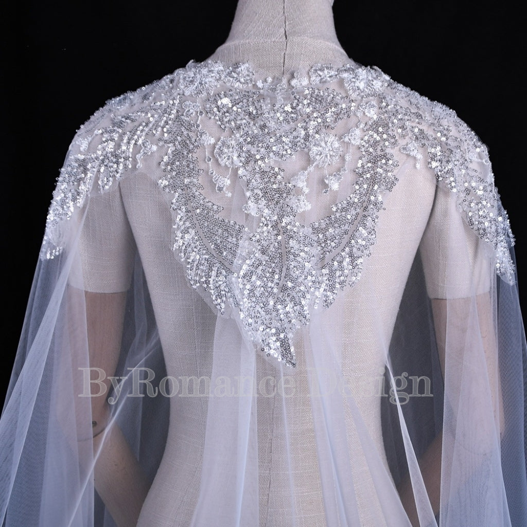 EMALZBY Customized sequins lace  tulle Top,wedding dress topper,bridal gown bolero BYRDVG25B12