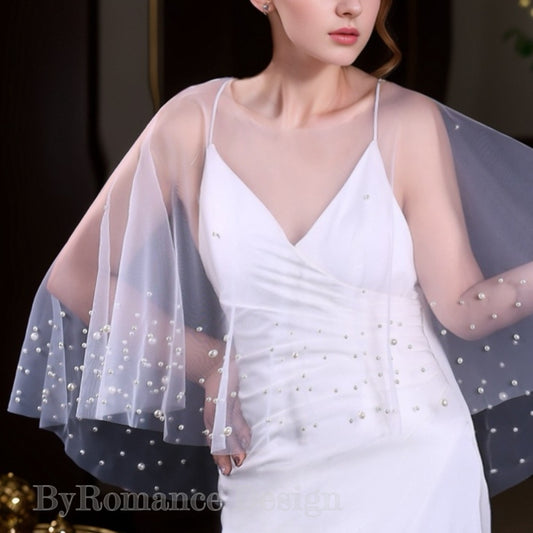 EMALZBY Customized pearl-tulle Top,wedding dress topper BYRDVG75A03