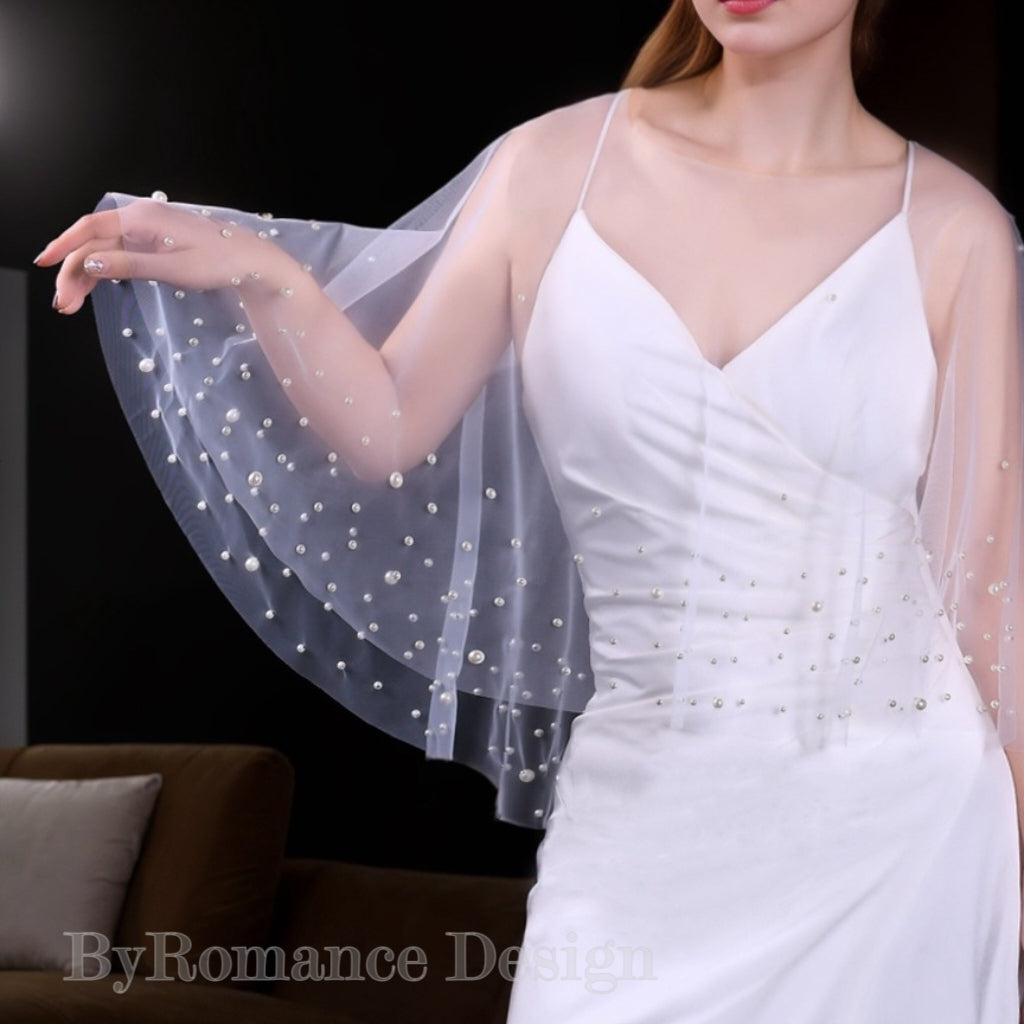EMALZBY Customized pearl-tulle Top,wedding dress topper BYRDVG75A03