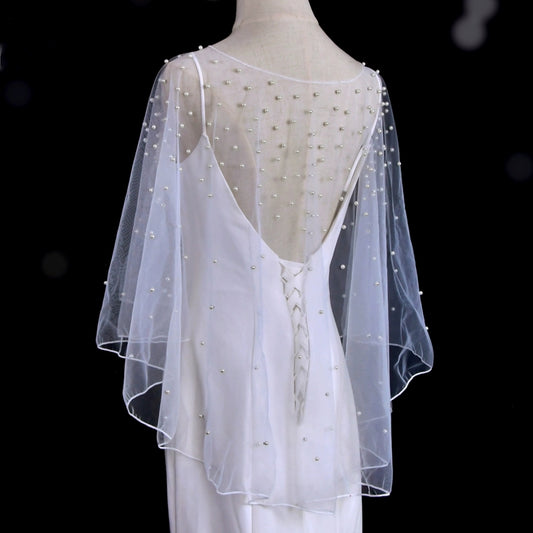 EMALZBY Customized pearl-tulle Top,wedding dress topper,bridal gown bolero BYRDVG27B06