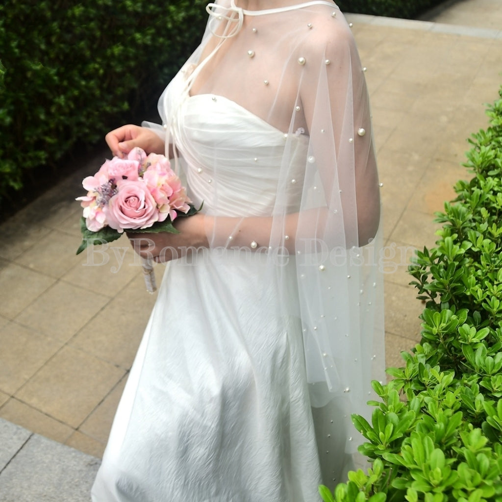 Wedding veil, dress topper ,pearl up top