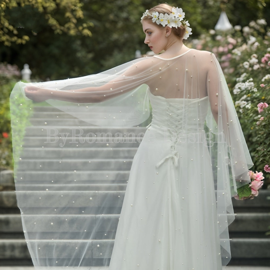 Wedding veil, dress topper ,pearl up top
