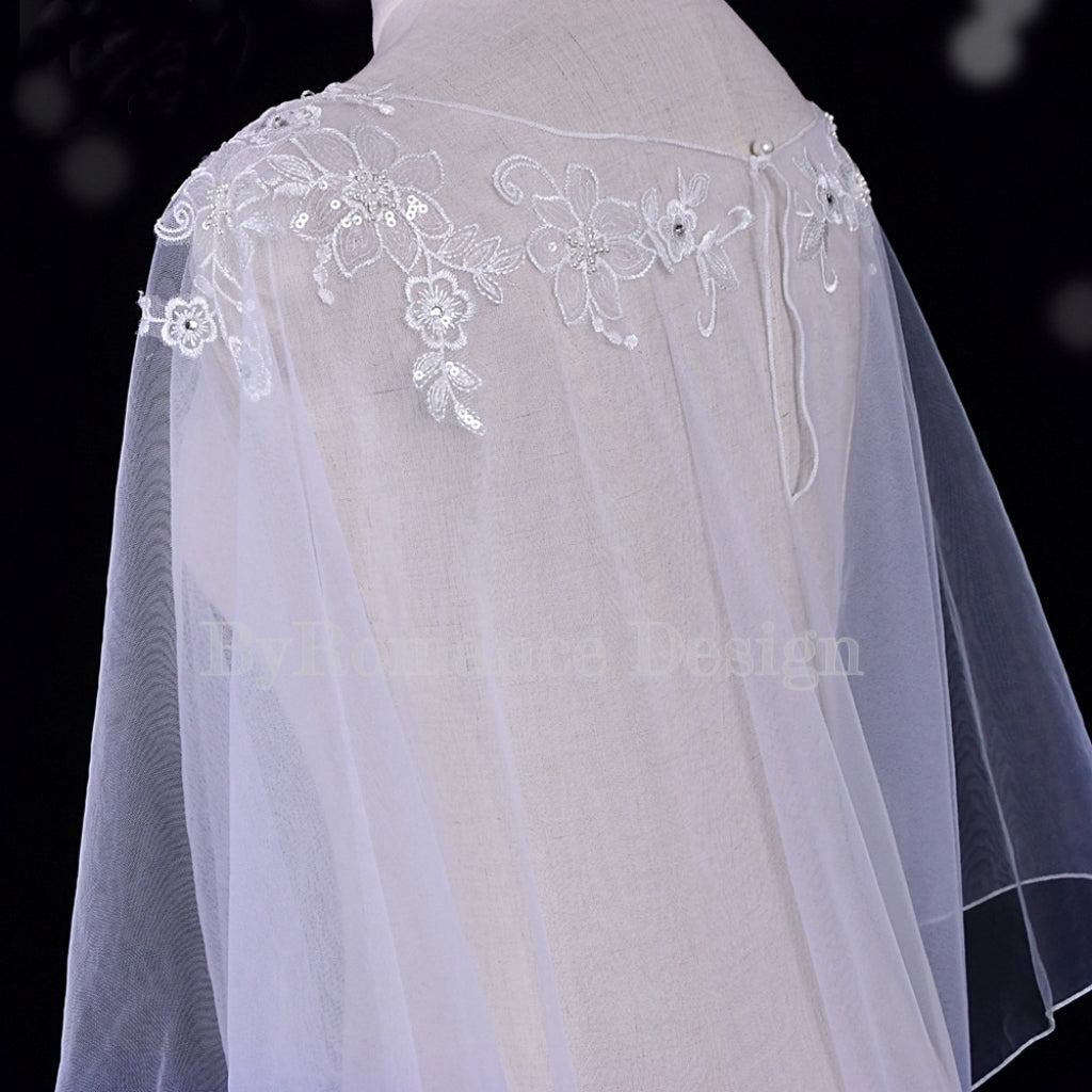 EMALZBY Boho Wedding veil, shoulder cape veil,tulle wedding cape