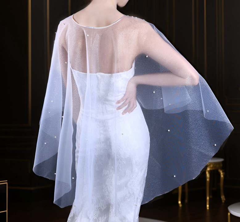 EMALZBY Customized  Sheer Tulle spark glitter topper with Long sleeves