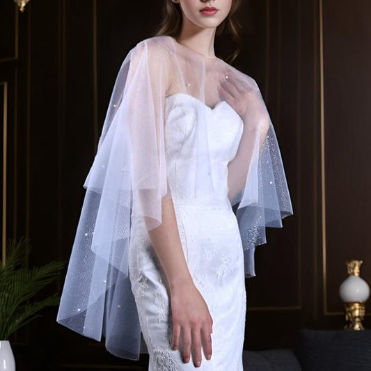 EMALZBY Customized  Sheer Tulle spark glitter topper with Long sleeves